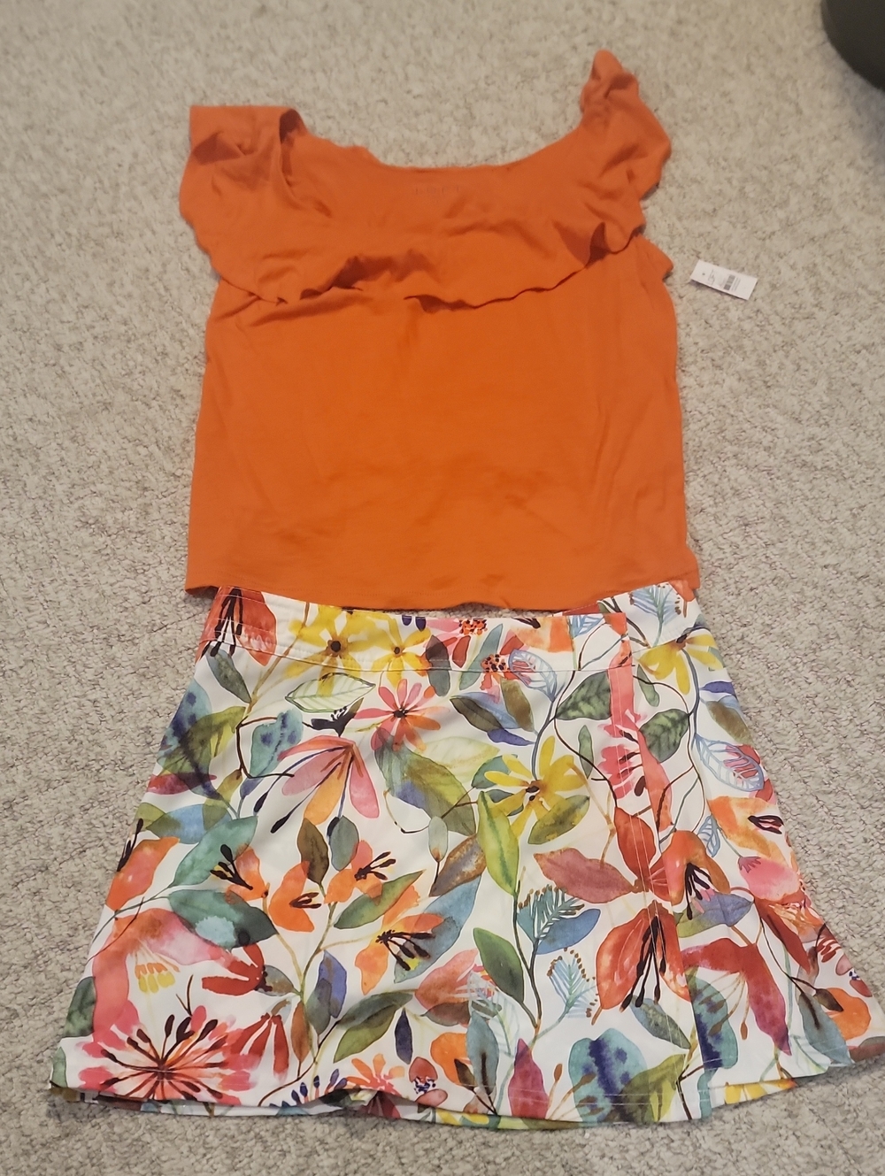 Ripskirt Hawaii Orange Ruffle Tank with Multicolor Floral Skirt